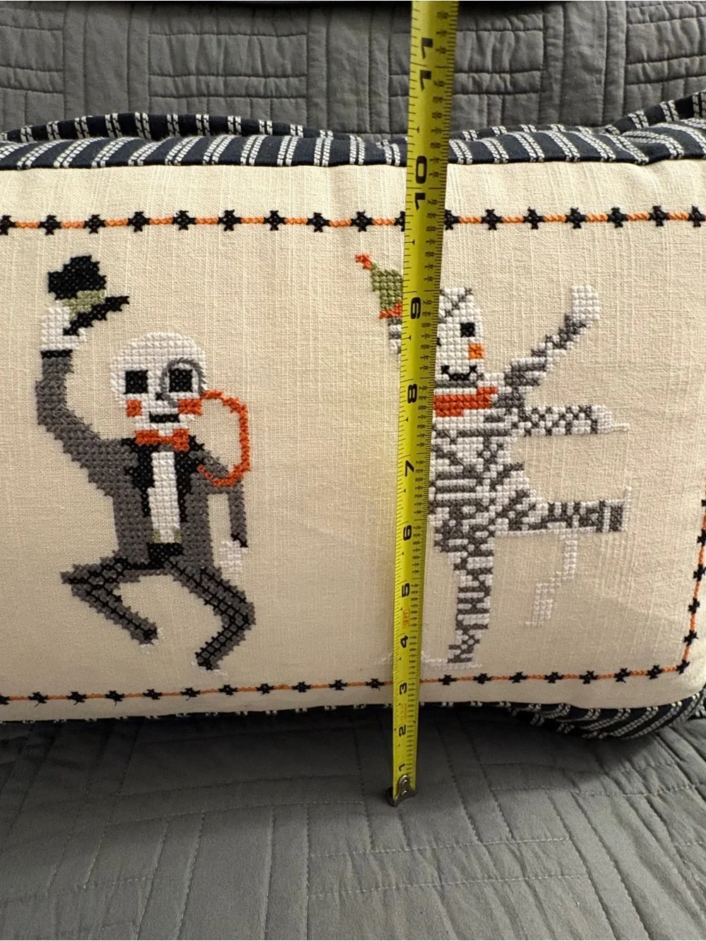 Isaac Mizrahi Needlepoint Vintage Style Halloween Pillow Black Cat, Skeleton